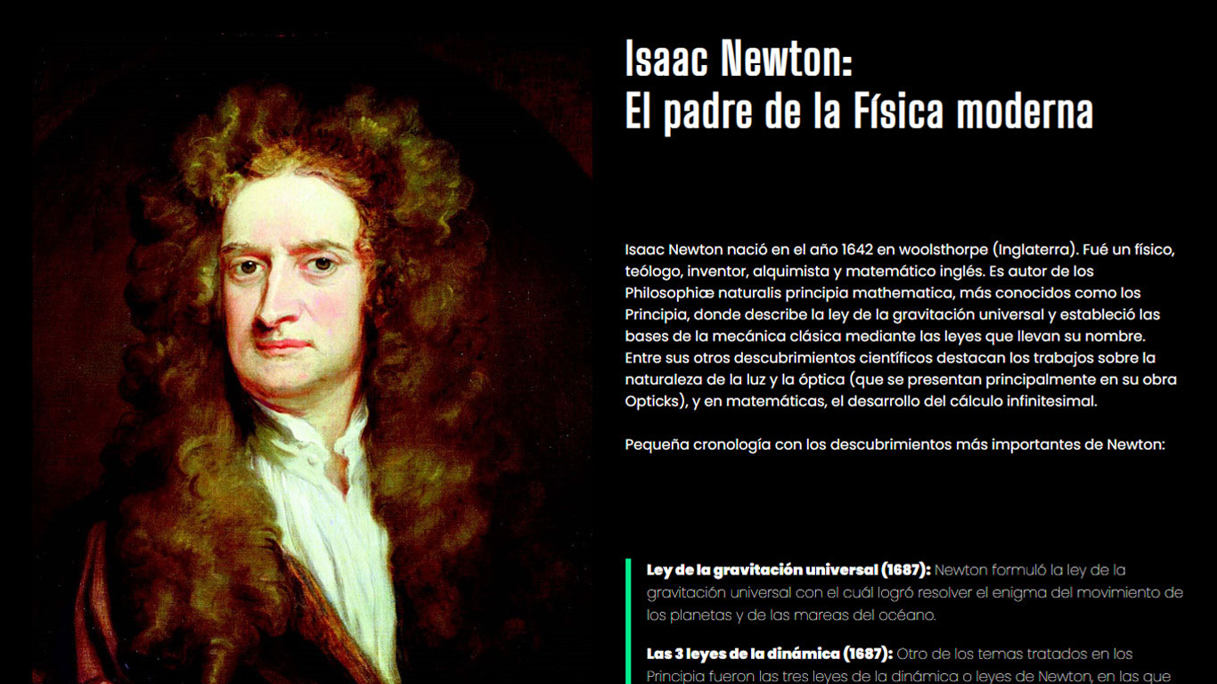 Página de tributo sobre Isaac Newton