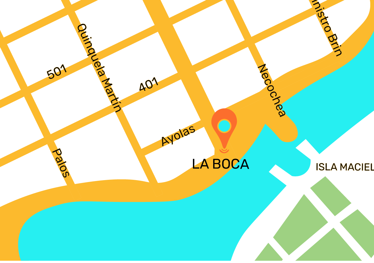 Mapa de la ubicacion del transbordador y la zona