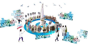 Dibujo de la ronda de las Madres en la Plaza de Mayo